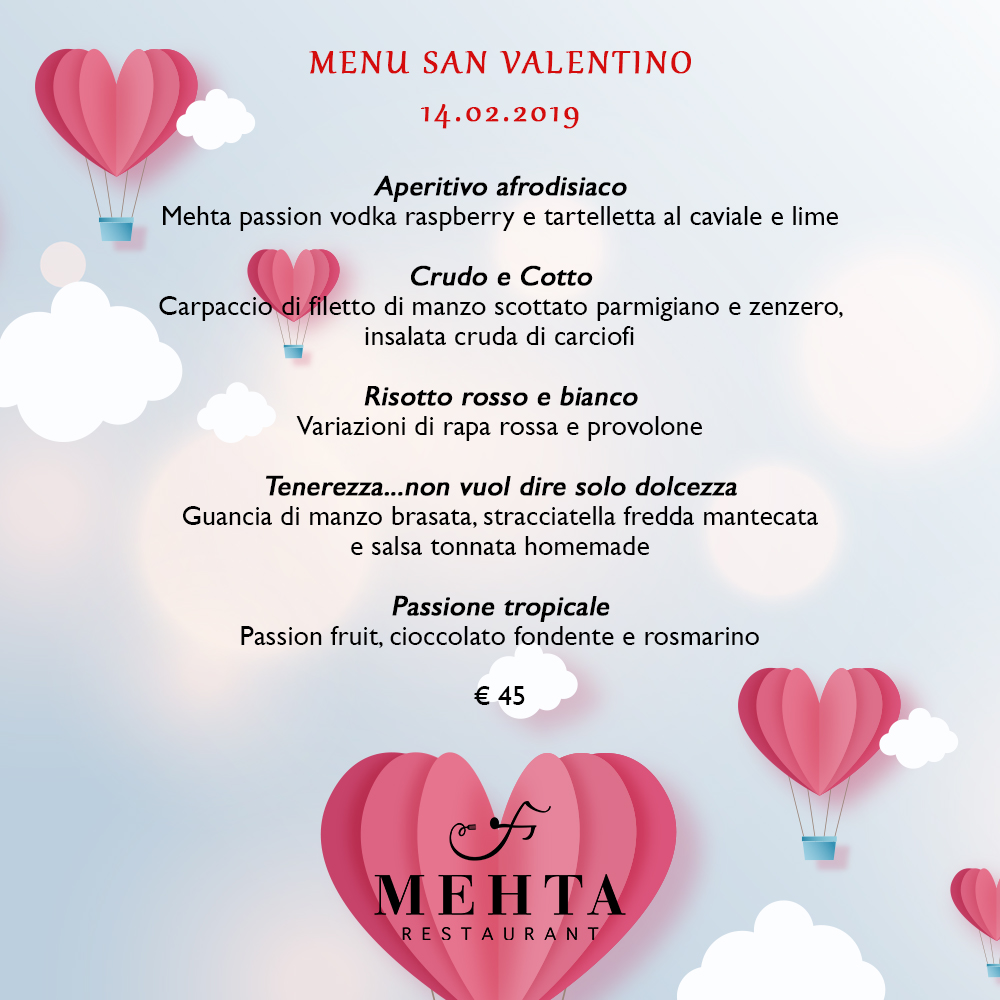 Menu San Valentino Ristorante Martina Franca Mehta
